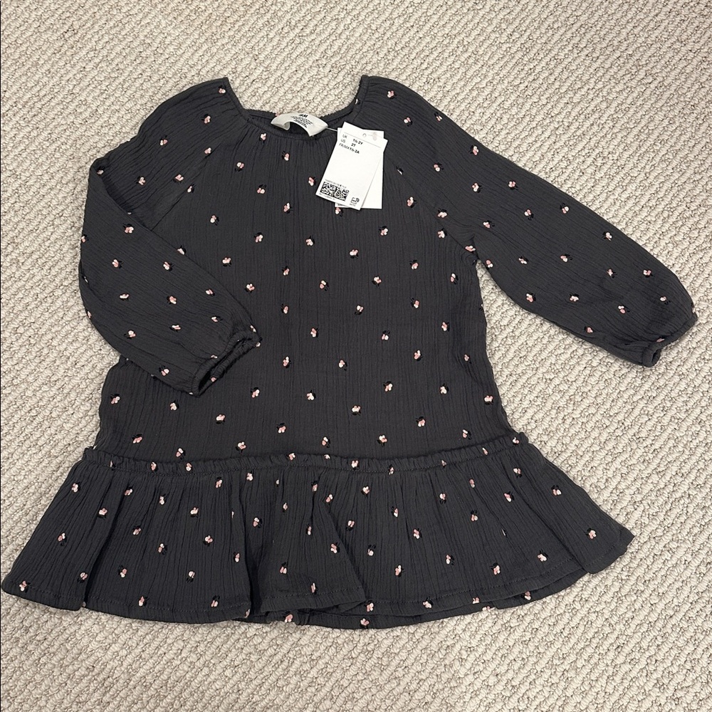H&M Charcoal Dress with Pink Flower Accents